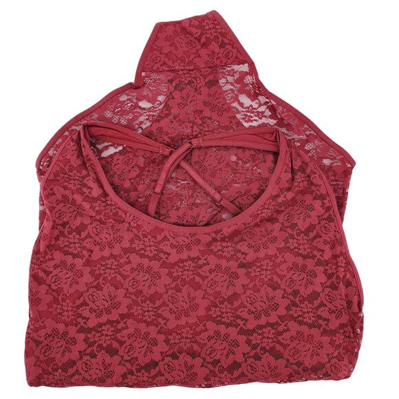 Candies Intimates Tibetan Red Lace Bodysuit Snap Closure Juniors Size Large New - Picture 1 of 8